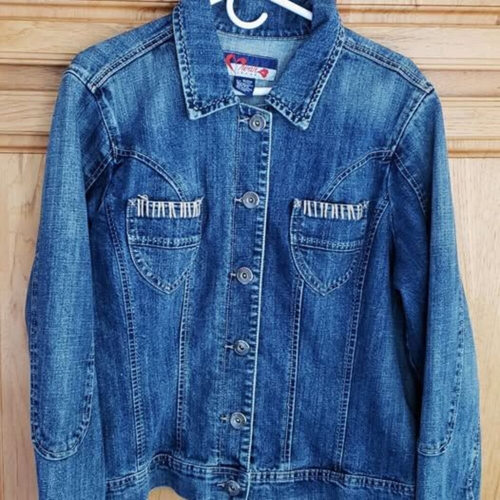 New Wah JEANS Vintage Jean Stylish Jacket Size18/20W Blue Denim Buttons Pockets